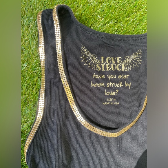 Love Struck | Vintage Y2K 2000s | Gold Trim | Black Tank Top | Size M - Picture 9 of 10